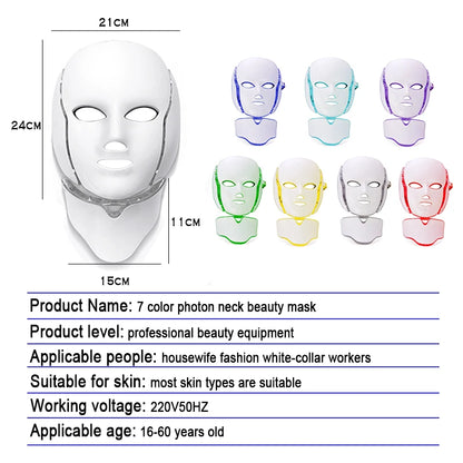 7 Colors LED Facial Mask with Neck Professional Beauty Neck Skin Care Face Rejuvenation Firming Anti Acne Therapy Whiting Mask